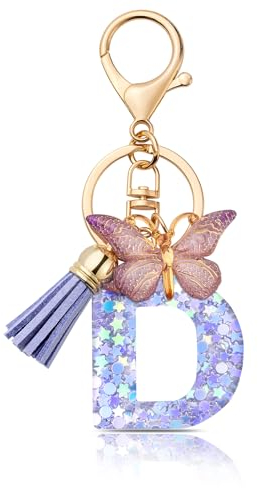 MORSUNBELA Portachiavi a forma di lettera con lettera iniziale farfalla portachiavi adolescente ragazza, Lilla, S