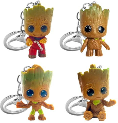 Baby Groot Schlüsselanhänger, 4 Stück Groot Keychain, Groot Figur Keyring, Groot Action-Figur aus sem Filmklassiker, Baby Groot Key Rings, Groot Kuscheltier Bestes Geschenk für Freunde und Familie