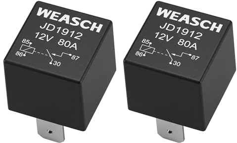 Weasch Confezione da 2 relè per auto, 12 V, 80 A, SPST a 4 pin, interruttori e avviatori automobilistici, relè impermeabile per barca, trattore, camion, moto (2)
