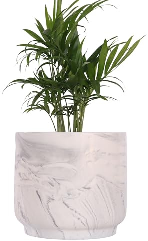 Ceramic Plant Pot 6 Inch Marble Planter Pots with Drainage Holes & Mesh Pads, Modern Plant Pot for Indoor Outdoor Plants-Cylinder Round Planter Pot