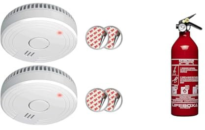 ELRO FS1805 Détecteur de fumée avec 5 Ans de Batterie et Aimant - Conforme à la Norme européenne EN14604-2 pièces & Extincteur 1kg a Poudre - ext01