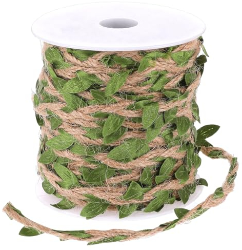 Sackleinen-Schnur mit künstlichen Blättern, 20m Natürliche Jute-Schnur 15 mm Sackleinen Blattband für DIY Handwerk, Floristik, Hochzeitsdekoration, Haus, Garten Kunstwerke und Kunst-Handwerk