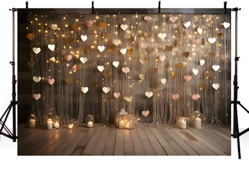 AIBIIN Glitzer-Herz Fotografie Hintergrund Valentinstag Geburtstag Party Hochzeit Portrait Dekoration Hintergrund Studio Requisiten 2,1 x 1,5 m