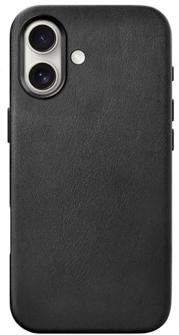 Woodcessories - Leder Case Kompatibel mit iPhone 16 Hülle aus Veganem Aloe Vera Leder Schwarz, MagSafe Kompatibel, 360° Schutz, Dünnes Design