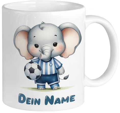 GRAZDesign Personalisierte Tasse mit Namen Fußball Tier Giraffe für Kinder Keramik 330ml (Elefant, 330ml)