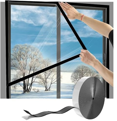 Film isolant pour Fenêtre Transparent,Noir 50x170cm Rideau Thermique Transparent,Coupe-Vent Imperméable Isolation Phonique,Essentiel d'hiver,Anti Froid,Fourni avec Ruban Adhésif,Personnalisable