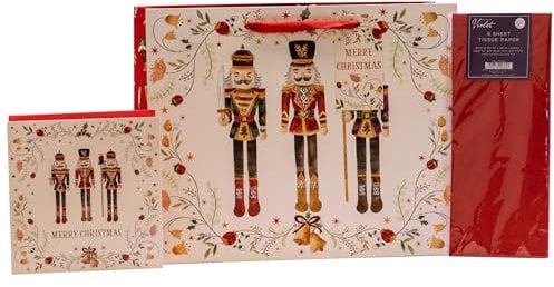 Design By Violet Merry Christmas Nutcraker Gift Set - Includes 1 Large Shopper Bag, Tissue Paper and Christmas Card - Gift Wrap, Nutcracker Themed
