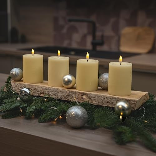 INSPINOVIA LED Echtwachs Kerzen 4er Set mit Fernbedienung & Timer | Weihnachtskerzen | Ideal für Adventskränze | Weihnachtsdeko | Adventskerzen (Cremeweiß, 4er Set | 10 cm)