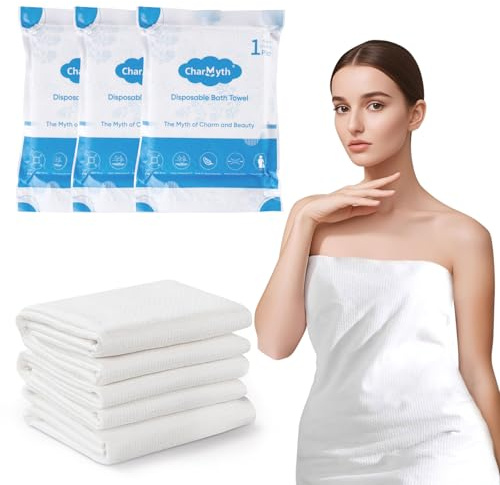 Charmyth 6er Set Einweg Duschtücher 70 x 140 cm - Badehandtücher aus Vliesstoff - Disposable Bath Towel für Reise Hotel