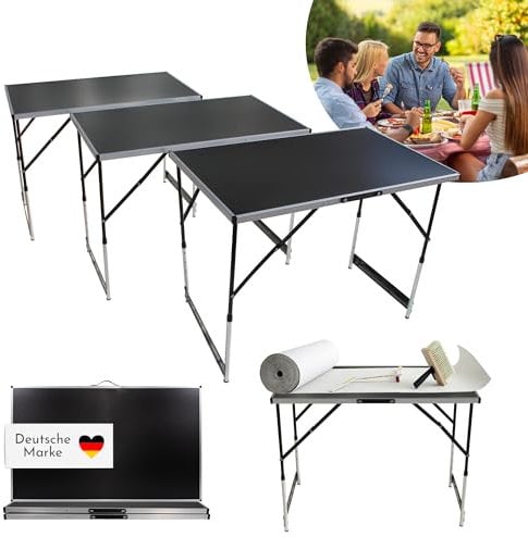 Lemodo Campingtisch klappbar, Tapeziertisch 3-teilig 100x60 cm, Multifunktionstisch höhenverstellbar, Partytisch, Profi-Tapeziertisch Mehrzwecktisch Malertisch Flohmarkttisch, bis 30 kg belastbar