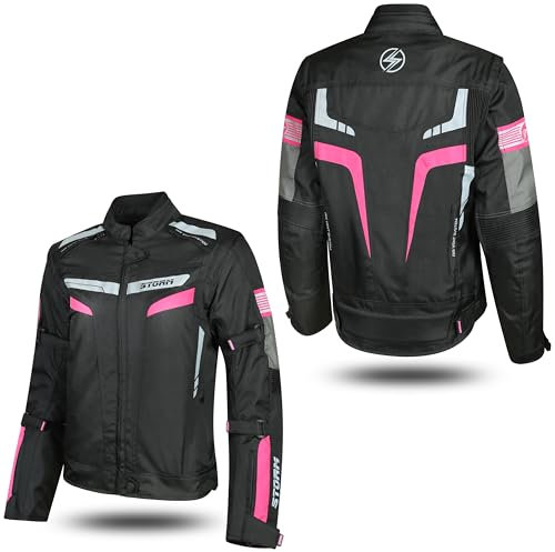 Chaqueta de moto para mujer Storm 4 estaciones con protecciones CE impermeable – Seguridad y comodidad para cada temporada, Rosa, XL
