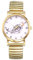 JewelryWe Damenuhr Gold Elastische Uhren: Mond und Meer Analog Quarz Armbanduhr Damen Edelstahl Stretch Armband Lässige Uhr mit Zugarmband und Römischen Ziffern