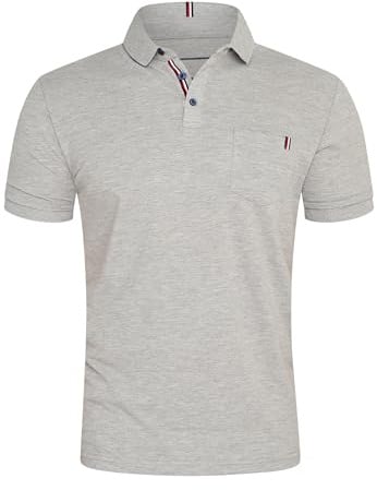 behype. Herren Kurzarm Poloshirt mit Brusttasche Freizeit Polo T-Shirt Männer Polo-Hemd Regular-Fit in Piqué-Qualität RR_MP-371-Hellgrau-M