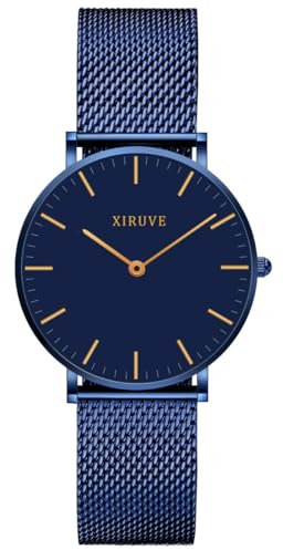 XIRUVE Ultradünne 6.5mm Minimalistische Ruhig Wasserdicht Damen Analog Quarz Armbanduhr mit Edelstahlarmband Mesh