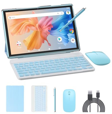 NOVOJOY Tablette 2 en 1 10 pouces Android 14 OS Tablette, Tablettes avec clavier, souris, étui, stylet, 64 Go de ROM+8 Go de RAM, double caméra 2MP+8MP, processeur Quad Core, batterie 6000 mAh, 10,1