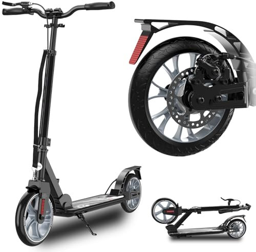 GHBXJX City Roller, Erwachsene 150 kg Tragkraft - BigWheel 230mm Stabiler Scooter Kinder Pro, 5-Fach Höhenjustierbarer & zusammenklappbarer Roller mit Ständer ＆ Scheibenbremse Sportlicher,Schwarz