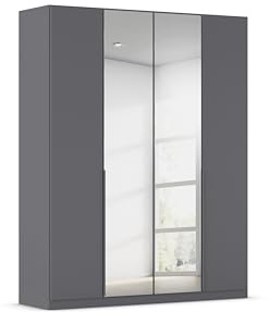 Rauch Möbel Alabama, Kleiderschrank, Farbe Grau metallic, Breite 181 cm | Schrank, 4-türig, mit Spiegel, Zubehör Premium, für Schlafzimmer, Kinderzimmer, Garderobe, Flur