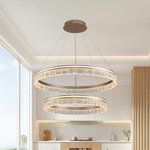 LYSDjia Kronleuchter LED modern Gletscherstruktur Acryl Lampenkörper goldfarben Pendelleuchte große Deckenlampe Wohnzimmer Restaurant dimmbare Hängelampe Kücheninsellampe geeignet Schlafzimmer Foyer E
