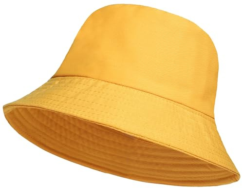 COSHAL® Unisex Fischerhut, wendbar, Baumwolle, für Jagd, Camping, Wandern, Reisen, Angeln, Erwachsene, Fußball, Sommer, Sonnenhut, einfarbig, Größe 56–58 cm, gelb, Einheitsgröße