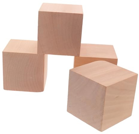 OKUMEYR 4 Stck Holzwürfel Naturbelassene Unlackierte Holzklötze Quadratisch zum Bemalen Basteln und DIY Kinderhandwerk Stabile Bausteine für Kreativität und Spielspaß