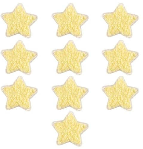 10PCS Chenille Iron On Star Patches for Clothes 3 * 2.9CM Star Shape Embroidered Appliques Patches for DIY Crafts/Hats Bags Decoration,Light Yellow