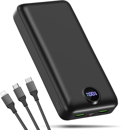 Batterie Externe 50000mAh Semi-Solide Charge Rapide Cable 3 en 1 | Grande Capacité Batterie Intégrée 3 Sorties 2 Entrées 22,5W Écran LED Android Smartphone Nior