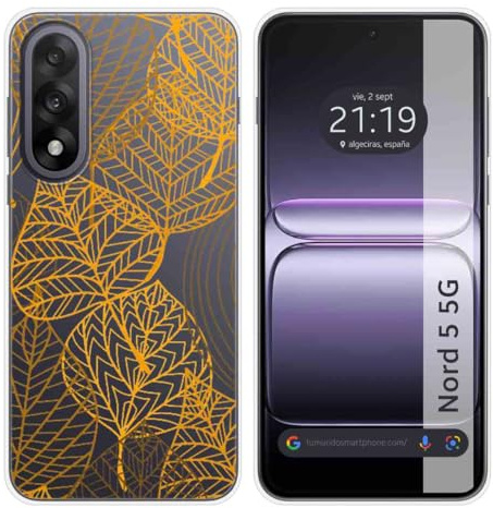 Tumundosmartphone Transparente Silikonhülle für OnePlus Nord 5 5G, Motiv Blätter