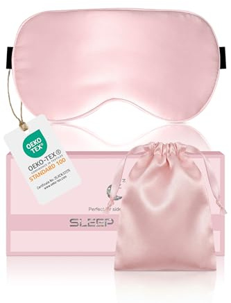 Aosun Masque de Nuit en Soie de Mûrier 100%, Cache-Yeux Occultant Hypoallergénique, Bandeau Réglable, Confort pour Hommes et Femmes (Rose)