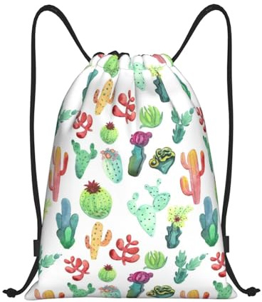 BYwenhopnbs Aquarell-Kaktus-Sukkulenten-Beutel mit Kordelzug, leichter Sportrucksack für Damen und Herren