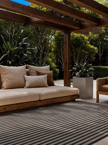 Ted Baker Flachgewebe Teppich Linley - Wendeteppich Outdoor geeignet, Pflegeleichter Wohnzimmerteppich, Modern, Streifen Muster für Wohnzimmer, Terrasse, Esszimmer, Balkon - Schwarz Weiß, 200x300 cm