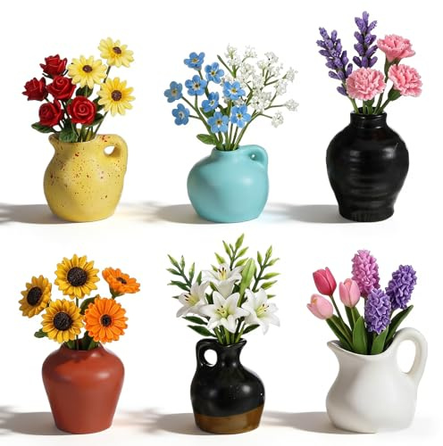 6 Pack Mini Ceramic Vase Fridge Magnets, 3D Decorative Magnetic Vases for Flowers, Vase Fridge Magnets for Refrigerator(Flowers Not Included)