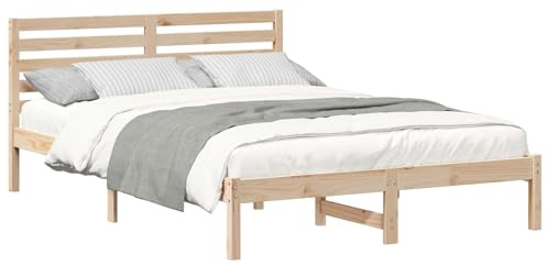 Xhnifnb Echtholz Bettgestell 140x220 cm mit Kopfteil aus massiver Kiefer Braun Modernes Design Robuste Lattenrost Konstruktion für Schlafzimmer Gästezimmer und Jugendzimmer