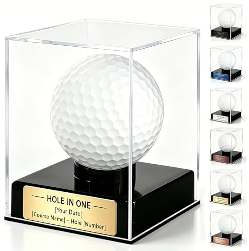 ROSEEKA Personalisiertes Loch in einer Golfball-Vitrine – individuell gravierte Plakette aus Acryl, Golfball-Vitrine, Erinnerungsstückhalter für Andenken
