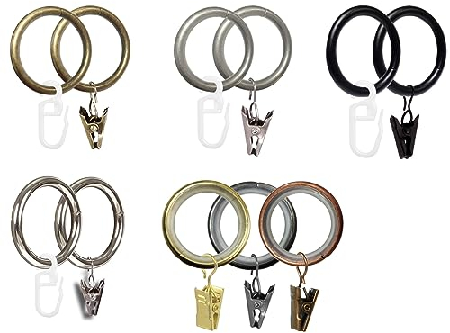 MDEKOR Lot de 10 anneaux à rideaux avec pinces en 3 couleurs pour tringles de 25 mm en acier inoxydable