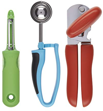 OXO Good Grips Kitchen Essentials Set: Peeler, Can Opener & Ice Cream Scoop - 3 Pieces