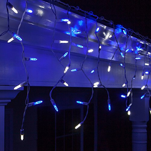 Best Artificial Blue & Bright White 2.4M/8ft LED Outdoor Christmas Icicle Waterproof Battery 8 Multi-Function with Timer String Lights Garden Party Fairy