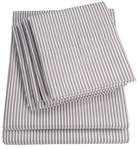 Bettlaken für Doppelbett, 4-teilig, 1500 Supreme Collection, fein gebürstete Mikrofaser, Tiefe Taschen, Doppelbett-Bettwäsche-Set, 1 extra Kissenbezug, Doppelbett, klassisches Streifengrau