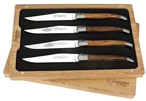 Laguiole en Aubrac - Steakmesser Frankreich - 4er Set - Griff Pistazienholz - Original mit Zertifikat - vier französische Tafelmesser