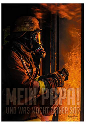 FIRE & FIGHT Streetwear Feuerwehr Kinder Poster Mein Papa Wandbild Hochformat 70 x 100 cm