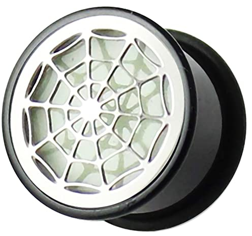 Monster Piercing UV Acryl Double Flared Tunnel | Ohr Plug Tunnel Piercing Fleischtunnel | Leuchtet im Dunkeln | Spinnennetz | Durchmesser: 6MM bis 16MM