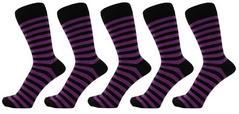 ZAKIRA Calzini Eleganti in Finissimo Cotone Pettinato a Righe per Uomo e Donna Confezione da 5, 40-46 (EU), Viola/Nero