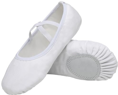 Flyd Ballettschläppchen Damen Leder Geteilte Sohle Ballettschuhe Frauen aus Leinengewebe Ballett Spitzenschuhe Anfänger , Weiß Weiß, 37 EU