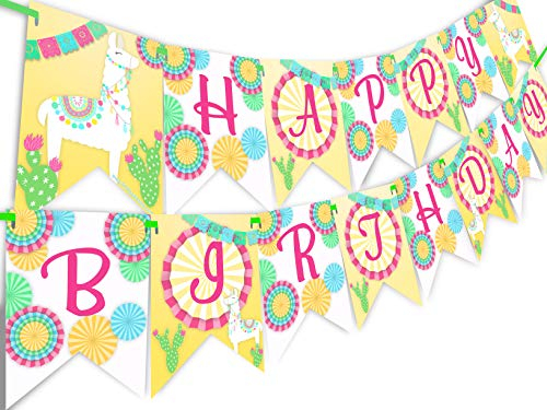 POP parties Llama Happy Birthday Banner Wimpel – Llama Partybanner – Alpaka-Partybanner – Kaktus-Party-Dekorationen – Llama Party Supplies