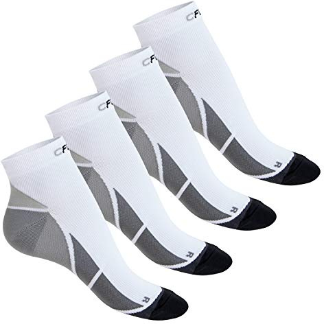 CFLEX Herren & Damen Sport Kompressionssocke (4 Paar) Kurzschaft Socken - Weiß-Grau 43-46