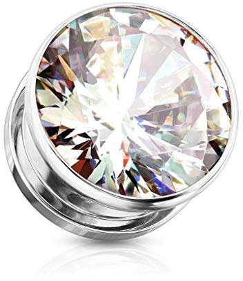 beyoutifulthings Ohr-Tunnel Zirkonia Silber Clear Ohr-Piercing Edelstahl Ohr-Schmuck Screw Fit Flesh Plug Schraub-Verschluss 8mm