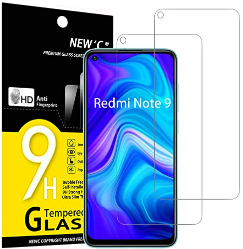 NEW'C 2 Piezas, Protector Pantalla para Xiaomi Redmi Note 9, Xiaomi Redmi 10X 4G, Cristal templado Antiarañazos, Antihuellas, Sin Burbujas, Dureza 9H, 0.33 mm Ultra Transparente, Ultra Resistente