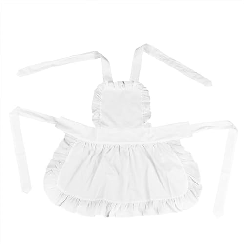 HERCHR Rüschen Kochschürze Damen, Weiß Verstellbare Kochschürze Kinder Dirndlschürze Spitze Hausmädchen Kostüm Für Frauen Küche Coffee Shop Restaurant 85x65cm