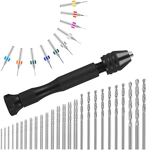 Fanshiontide 57 Pezzi Mini Trapano a Mano Dritto in Lega di acciaio. Set Trapano a Mano con Punte Micro Twist per Utensili per Foratura Modellismo Fai-da-te