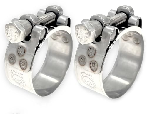 CHUN YUNG DA TT Hochleistungs-Schlauchschellen, T-Bolzenschelle aus Edelstahl, Einstellbereich 44–47 mm, solide T-Muttern und breites Band für 1,75 Kühlerschläuche (1,73–1,85 Zoll, 2er-Pack)