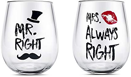 Paar Gläser für Brautpaare Mr Right and Mrs Always Right Weingläser Set für Paare Hochzeitsgeschenke für Brautpaar Weingläser Geschenke für Paar Sektgläser Hochzeit Jahrestag Weihnachten Valentinstag